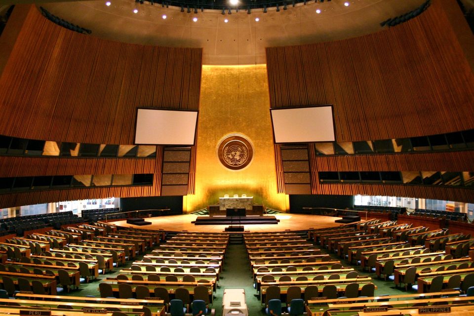 The United Nations General Assembly hall in New York
